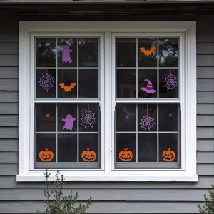 Halloween window scene made with the Holiday Spray Halloween Kit