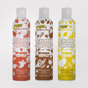 3 Holiday Spray Thanksgiving chalk spray colors: orange, brown, and yellow