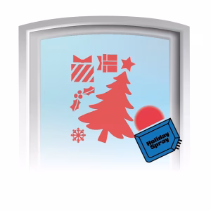 Red Christmas stencil sprayed on window in HolidaySpray Chalk Spray